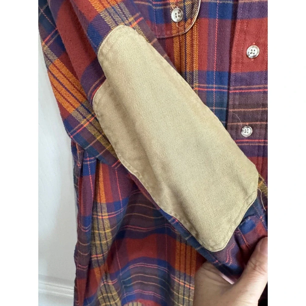 Willis & Geiger‎ Flannel Shirt Mens Medium Plaid Elbow Patch Outdoor Heritage